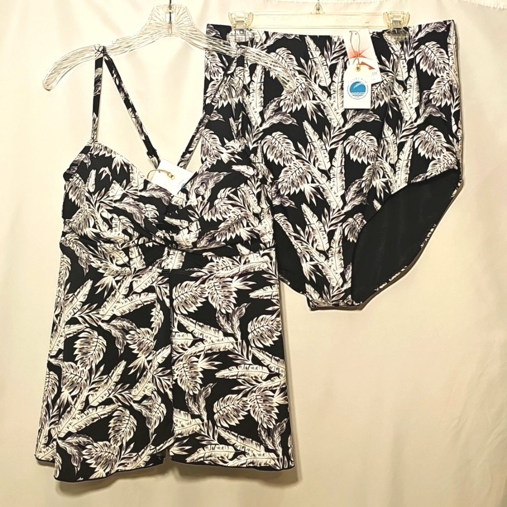 NWT Clubswim Caribbean Palms Black & White Womens 2-piece Swim Suit 20W & 22W